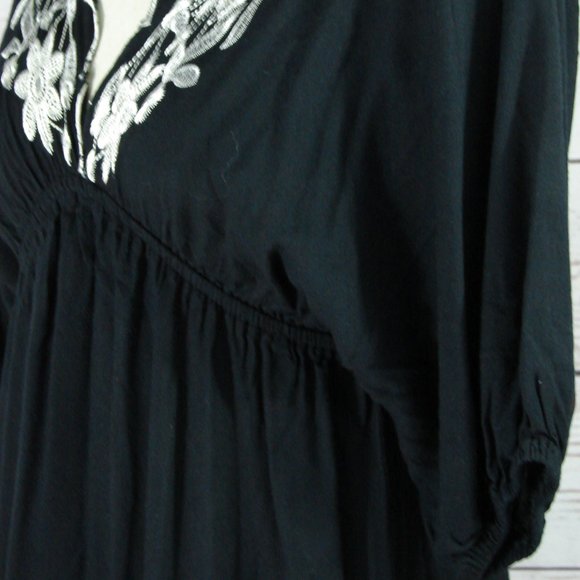 Black W/White Embroidered Floral Dress Tunic Top S - Picture 5 of 15